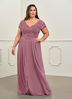 Azazie Dunja Vestidos para mãe da noiva Vestir Vintage Malva de Chiffon de Linha A com Renda image9