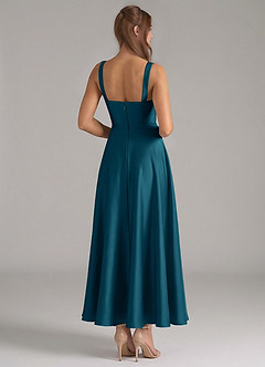 Azazie Shaude Bridesmaid Dresses Ink Blue A-Line Pleated Stretch Satin Dress image6