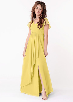 Azazie Omari Junior Canary A-Line Ruched Chiffon Dress image1