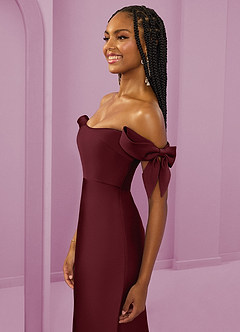 Barbie ♥ Azazie Vestidos de damas de honor Vestido de Cabernet de Satén Elástico de Corte Recto Convertible con Vestidos sin tirantes image6