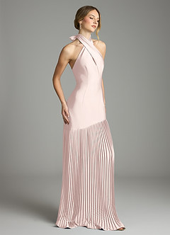 Azazie Nayeli Jurken voor bruidsmeisjes Jurk van Stretch Satijn met A-Lijn Geplooid Blozend Roze image5