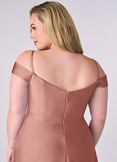 Barbie ♥ Azazie Bridesmaid Dresses Rosette A-Line Off the Shoulder Stretch Satin Convertible Dress image10