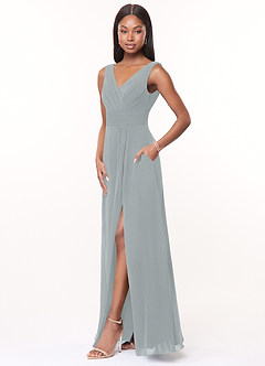 Azazie Karina Bridesmaid Dresses Dolphin Grey A-Line Pleated Chiffon Dress image3