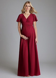 Azazie Verna Maternity Bridesmaid Dresses A-Line V-Neck Ruched Chiffon Floor-Length Dress image1
