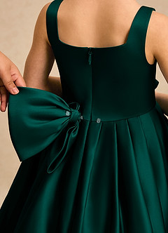 Azazie Lillian Flower Girl Dresses Pine Ball-Gown Pleated Matte Satin Dress image5