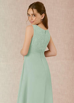 Azazie Snow Junior A-Linie Spitze Chiffon Kleid Agave image6
