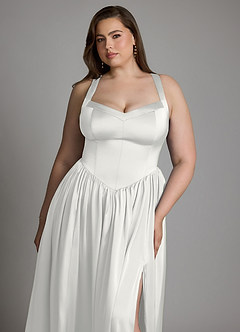 Azazie Francis Brautjungfernkleider A-Linie Korsett Stretch-Satin Kleid Weiß image14