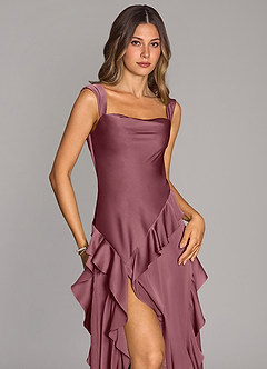 Azazie Sloane Vestidos de damas de honor Vestido Rosa Del Desierto de Satén Elástico de Línea A con Escote corazón image6