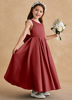 Azazie Honey Bear Flower Girl Dresses Rust A-Line Pleated Matte Satin Dress image5