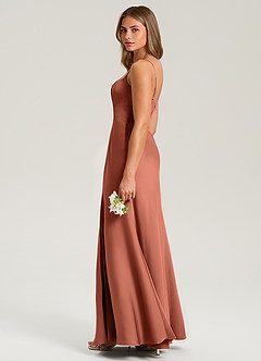 Azazie Lidia Bridesmaid Dresses Clay Mermaid Side Slit Stretch Satin Dress image13