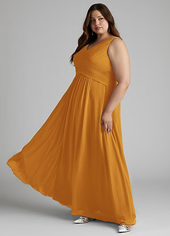 Azazie Flora Bridesmaid Dresses Butterscotch A-Line Pleated Chiffon Dress image12