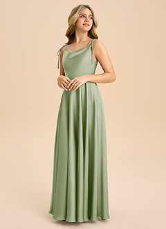 Azazie Popsy Junior Abito A-Line in Raso Elasticizzato Fiocco Verde Salvia image4