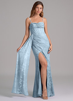 Azazie Amyra Bridesmaid Dresses Sky Blue Mermaid Off the Shoulder Floral Burnout Convertible Dress image6