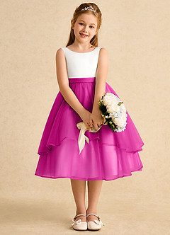 Azazie Rene Flower Girl Dresses Ivory Fuchsia A-Line Bow Tulle Dress image6