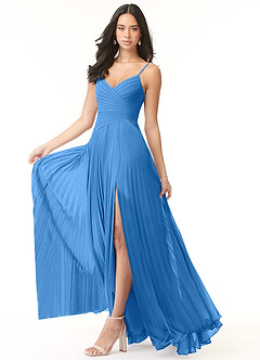 Azazie Vini Bridesmaid Dresses Blue Jay A-Line V-Neck Pleated Chiffon Dress image3