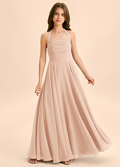Azazie Kady Junior Abito A-Line in Chiffon Scollo a Cuore Rosa Inglese image1