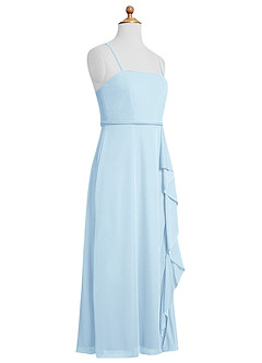 Azazie Kaylee Junior Sky Blue A-Line with Belt Mesh Dress image5