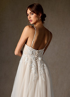 Azazie Nikita Wedding Dresses Diamond White Champagne A-Line Sequins Tulle Dress image5