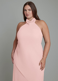 Azazie Velli Robes de demoiselle d'honneur Robe Sirène en Mousseline de soie Col haut Rose Poudré image9