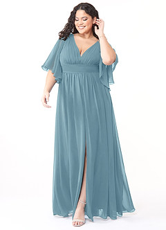 Azazie Temeka Bridesmaid Dresses Moody Blue A-Line Ruched Chiffon Dress image7