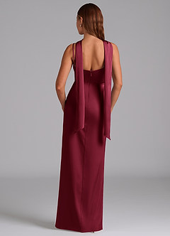 Azazie Calandra Bridesmaid Dresses Burgundy Sheath Pleated Stretch Satin Dress image4