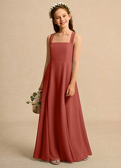 Azazie Tater Junior Formal 플라워 걸 드레스 A라인 주름진 쉬폰 플로어 길이 드레스 image1