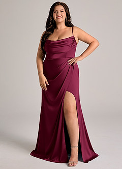 Azazie Johana Bridesmaid Dresses Burgundy Mermaid Off the Shoulder Stretch Satin Convertible Dress image12