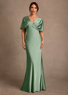 Azazie Dosia Moeder van de bruid jurken Kolom Jurk van Stretch Satijn Geplooid Matcha image1