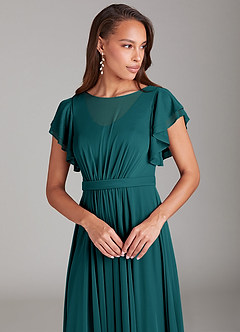 Azazie Daphne Modest Bridesmaid Dresses A-Line Ruched Mesh Floor-Length Dress image4