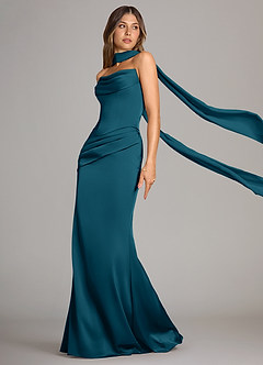 Azazie Sorrel Bridesmaid Dresses Ink Blue Mermaid Strapless Stretch Satin Convertible Dress image4