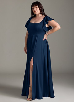 Azazie Bondi Bridesmaid Dresses Dark Navy A-Line Bow Stretch Satin Dress image9
