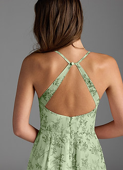 Azazie Becca Jurken voor bruidsmeisjes Jurk van Chiffon met Kolom V-hals Groene Varen Bloemen image2