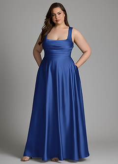Azazie Azaria Vestidos de madrinha de casamento Vestido Royal Blue de Cetim elástico de Linha A com Corpete image9