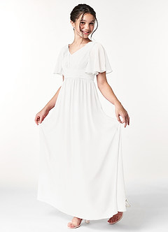 Azazie Temeka Junior Ivory A-Line Pleated Chiffon Dress image3