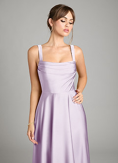 Azazie Shaude Bridesmaid Dresses Frosted Lilac A-Line Pleated Stretch Satin Dress image3