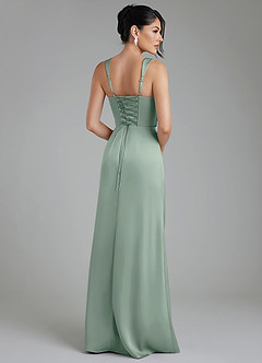 Azazie Sierra Bridesmaid Dresses Agave A-Line Corset Stretch Satin Dress image2