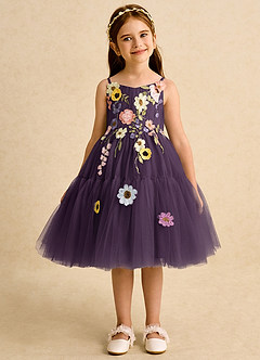Azazie Osea Robe Demoiselle D'honneur Fillette Robe Princesse en Tulle Plissée Prune image7