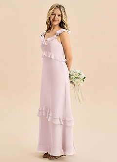 Azazie Tavie Junior Vestido de Rosa Rubor de Gasa de Corte en A con Volante image6