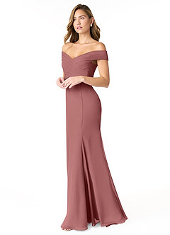 Azazie Lecia Vestidos de damas de honor Vestido de Amatista de Gasa de Imperio Convertible con Plisado fuera del hombro image3
