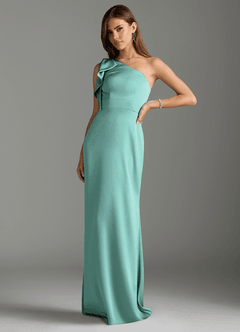 Azazie Rinna Brautjungfernkleider Meerjungfrau-Linie Gestreift Stretch-Satin Kleid Aqua image3