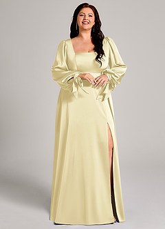 Azazie Leonia Suknie dla druhen Linia A Długi rękaw Satyna elastyczna Do ziemi Sukienka image12