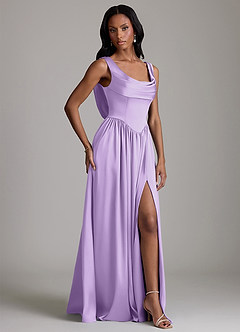 Azazie Novi Bridesmaid Dresses Lilac A-Line with Pockets Stretch Satin Dress image5