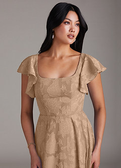 Azazie Bondi Bridesmaid Dresses Champagne A-Line Ruched Floral Burnout Dress image5
