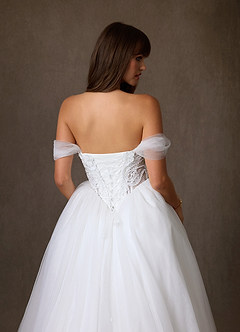 Azazie Sariyah Wedding Dresses Diamond White Ball-Gown Off the Shoulder Tulle Dress image3