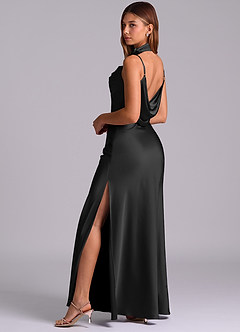 Azazie Yazmine Final Sale Black Mermaid Pleated Stretch Satin Dress image5