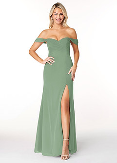 Azazie Joretta Final Sale Matcha A-Line Off the Shoulder Chiffon Convertible Dress image1