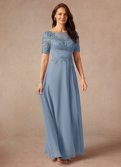 Azazie Raissa Mother of the Bride Dresses Dusty Blue A-Line Lace Chiffon Dress image6