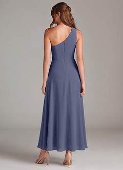 Azazie Brooke Robes de demoiselle d'honneur Robe Trapèze en Mousseline de soie Une épaule Bleu Orageux image5