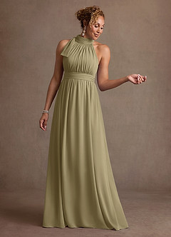 Azazie Antoinette Mother of the Bride Dresses Moss Green A-Line Pleated Chiffon Dress image1