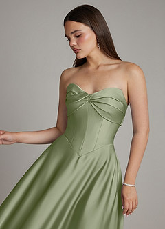Azazie Meleena Bridesmaid Dresses Pistachio A-Line Strapless Stretch Satin Dress image4